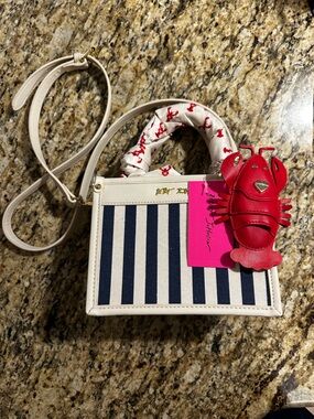 Betsey Johnson Blue and White Striped Lobster accent Bag